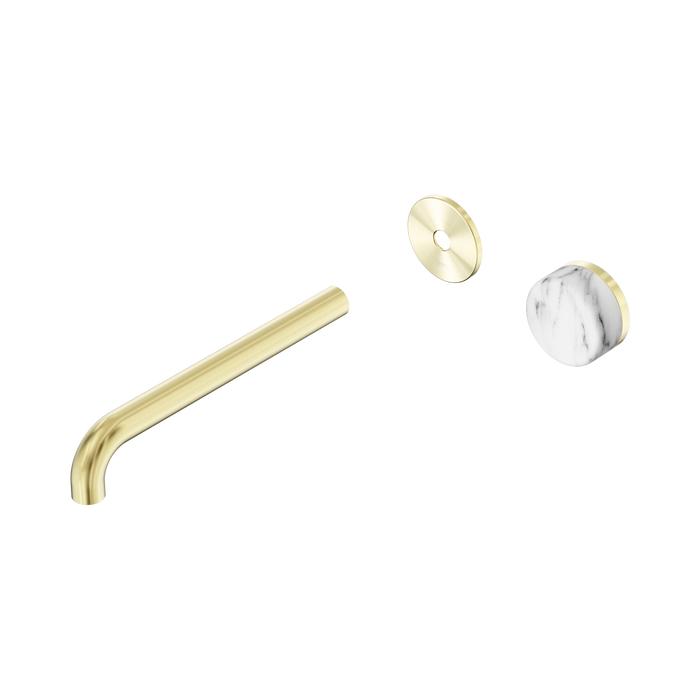 Nero Serenity Progressive Wall Basin Mixer 220mm Spout With Arabescato Corchia Handle Trim Kit Only - Brushed Gold