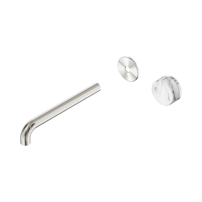 Nero Serenity Progressive Wall Basin Mixer 220mm Spout With Arabescato Corchia Handle Trim Kit Only - Brushed Nickel