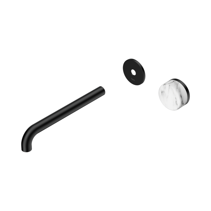 Nero Serenity Progressive Wall Basin Mixer 220mm Spout With Arabescato Corchia Handle Trim Kit Only - Matte Black