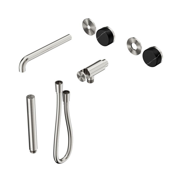 Nero Serenity Progressive Shower System With Spout With Marquina Black Handle And Slim Shower Trim Kit Only - Brushed Nickel