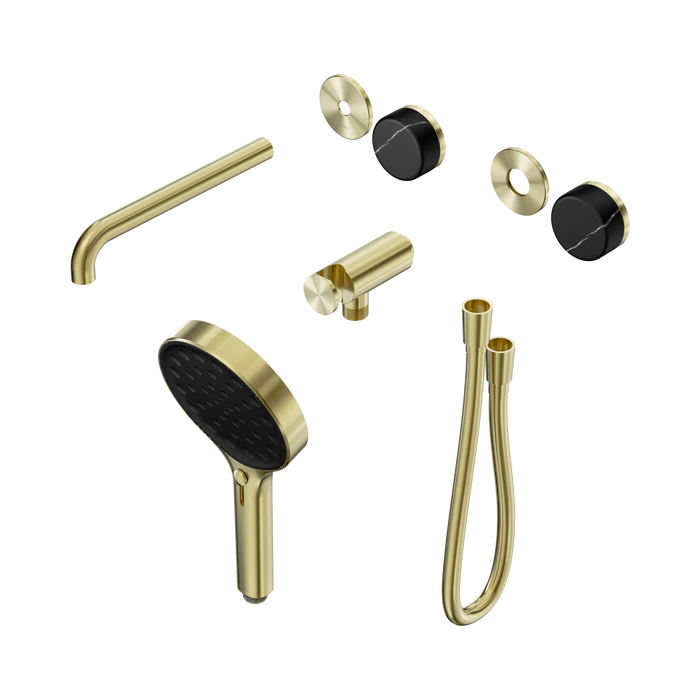 Nero Serenity Progressive Shower System With Spout With Marquina Black Handle And Serenity Hand Shower Trim Kit Only - Brushed Gold