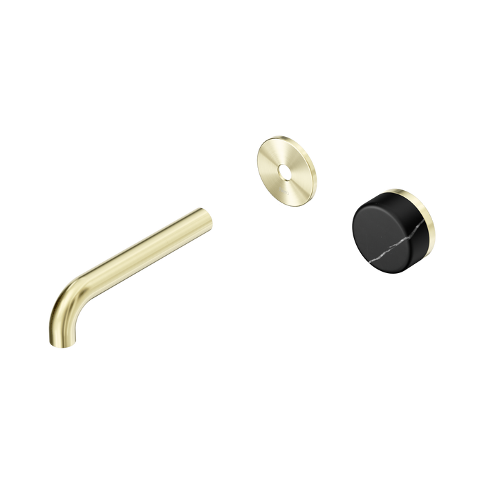 Nero Serenity Progressive Wall Basin Mixer 160mm Spout With Marquina Black Handle Trim Kit Only - Brushed Gold
