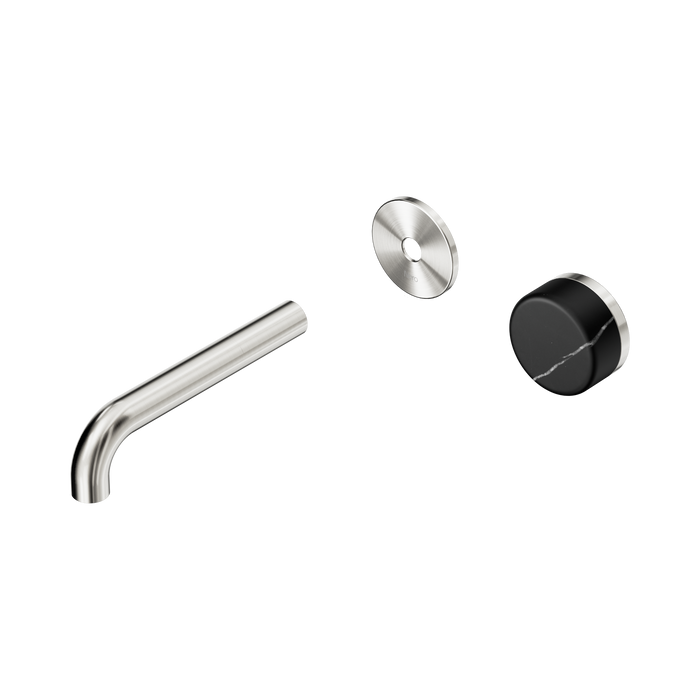 Nero Serenity Progressive Wall Basin Mixer 160mm Spout With Marquina Black Handle Trim Kit Only - Brushed Nickel