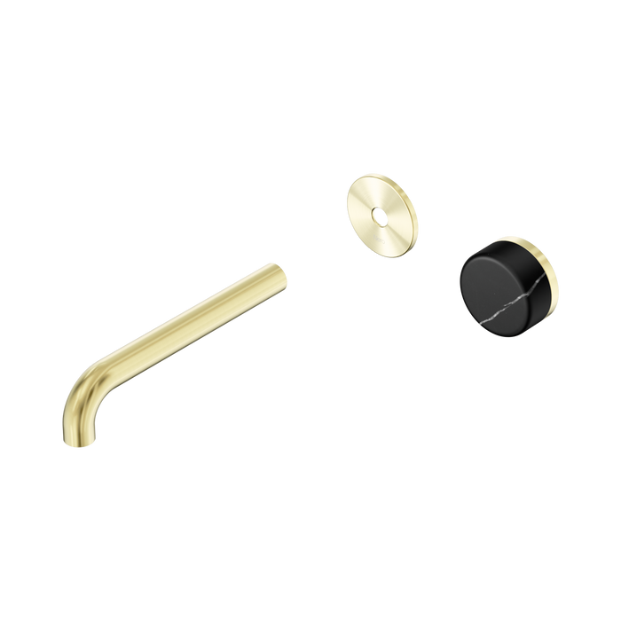 Nero Serenity Progressive Wall Basin Mixer 185mm Spout With Marquina Black Handle Trim Kit Only - Brushed Gold