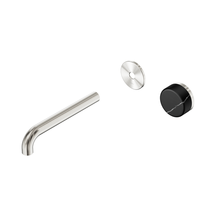 Nero Serenity Progressive Wall Basin Mixer 185mm Spout With Marquina Black Handle Trim Kit Only - Brushed Nickel