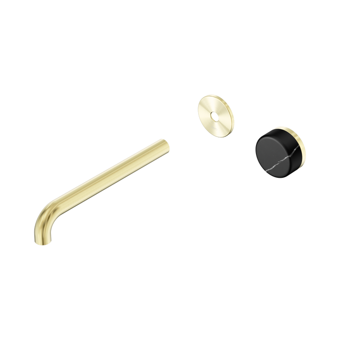 Nero Serenity Progressive Wall Basin Mixer 220mm Spout With Marquina Black Handle Trim Kit Only - Brushed Gold