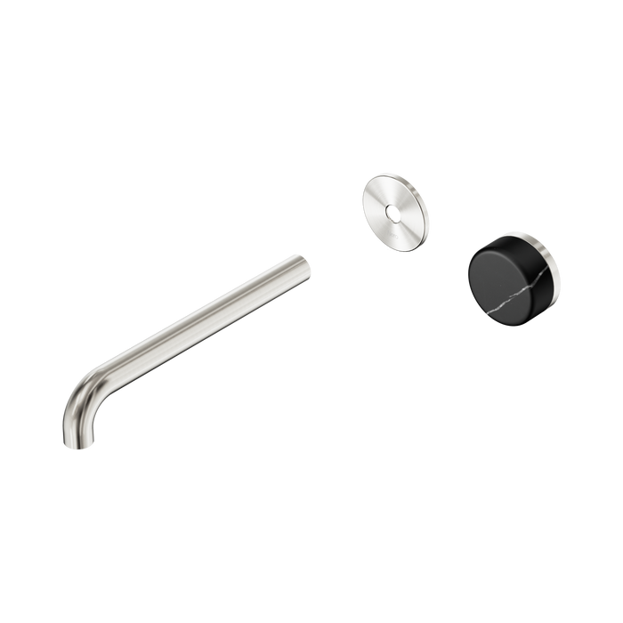 Nero Serenity Progressive Wall Basin Mixer 220mm Spout With Marquina Black Handle Trim Kit Only - Brushed Nickel