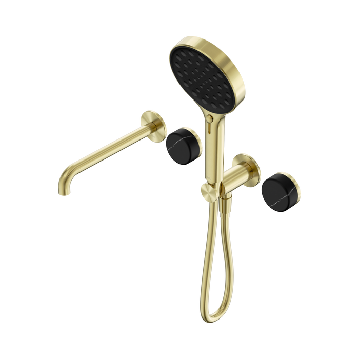 Nero Serenity Progressive Shower System With Spout With Marquina Black Handle And Serenity Hand Shower - Brushed Gold
