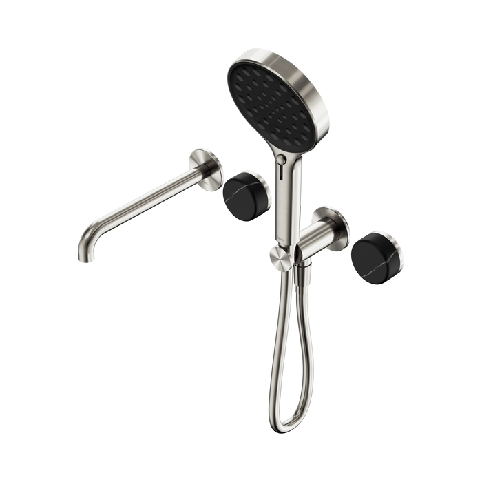 Nero Serenity Progressive Shower System With Spout With Marquina Black Handle And Serenity Hand Shower - Brushed Nickel