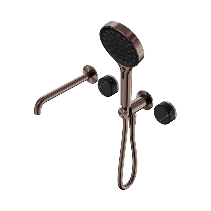 Nero Serenity Progressive Shower System With Spout With Marquina Black Handle And Serenity Hand Shower - Brushed Bronze