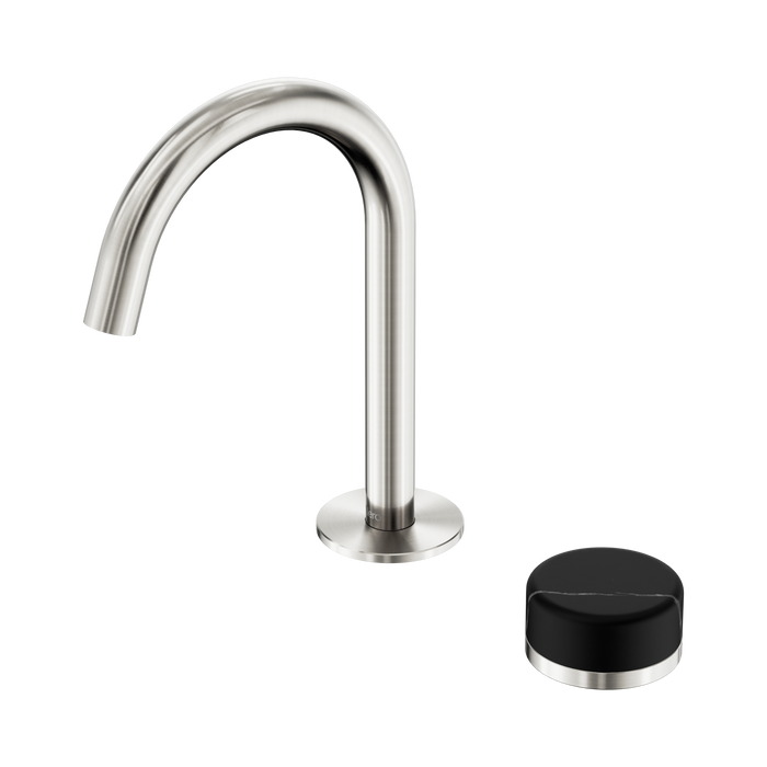 Nero Serenity Progressive Basin Mixer Arc Spout With Marquina Black Handle - Brushed Nickel