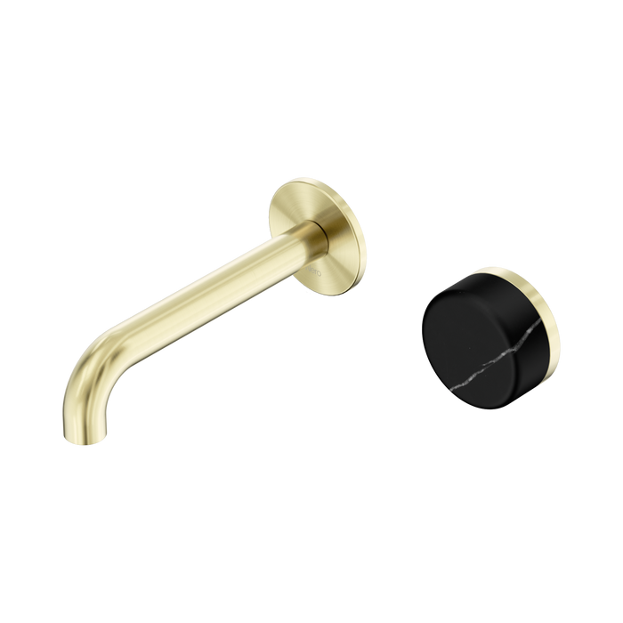 Nero Serenity Progressive Wall Basin Mixer 160mm Spout With Marquina Black Handle - Brushed Gold