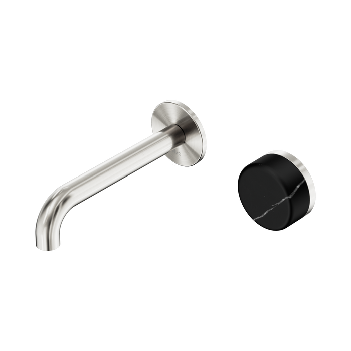 Nero Serenity Progressive Wall Basin Mixer 160mm Spout With Marquina Black Handle - Brushed Nickel