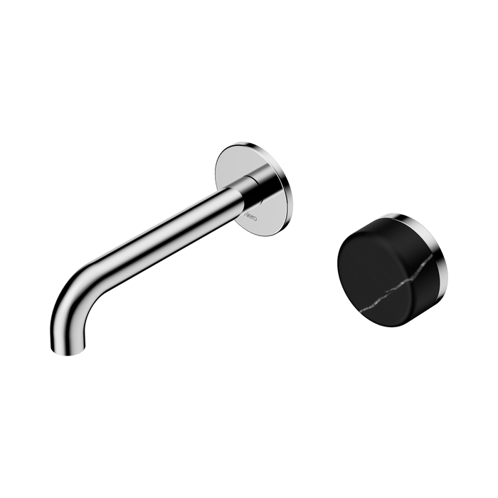 Nero Serenity Progressive Wall Basin Mixer 160mm Spout With Marquina Black Handle - Chrome