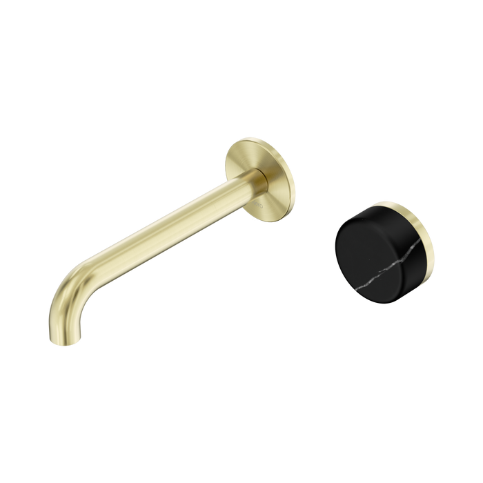 Nero Serenity Progressive Wall Basin Mixer 185mm Spout With Marquina Black Handle - Brushed Gold