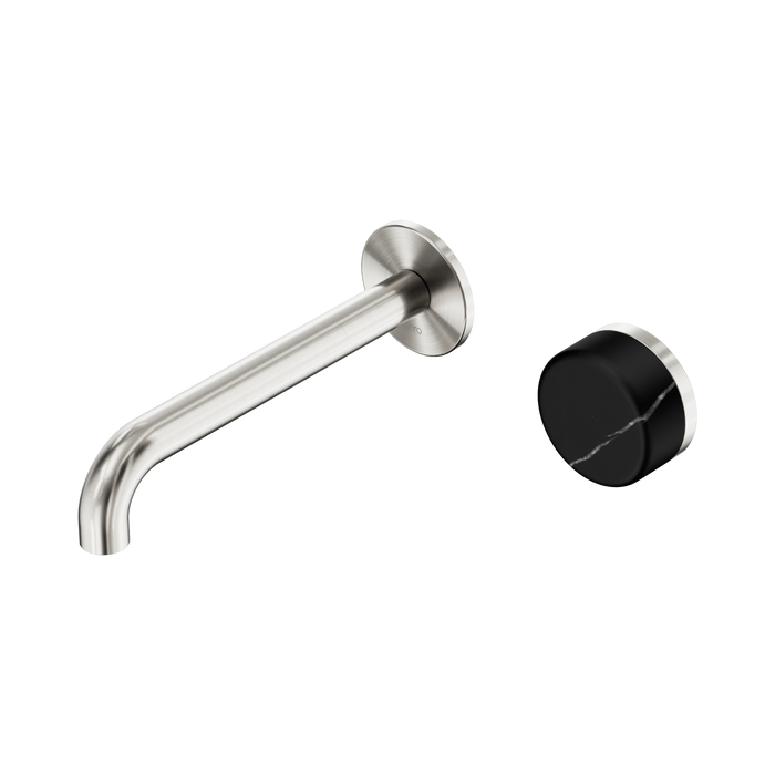 Nero Serenity Progressive Wall Basin Mixer 185mm Spout With Marquina Black Handle - Brushed Nickel