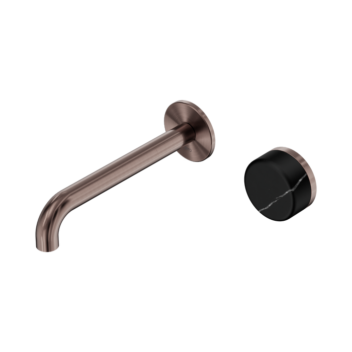 Nero Serenity Progressive Wall Basin Mixer 185mm Spout With Marquina Black Handle - Brushed Bronze