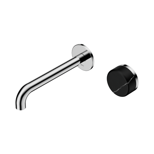 Nero Serenity Progressive Wall Basin Mixer 185mm Spout With Marquina Black Handle - Chrome