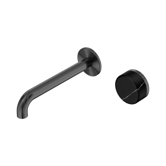 Nero Serenity Progressive Wall Basin Mixer 185mm Spout With Marquina Black Handle - Gun Metal