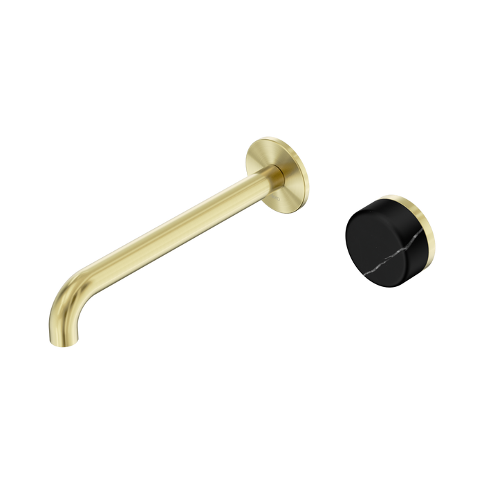 Nero Serenity Progressive Wall Basin Mixer 220mm Spout With Marquina Black Handle - Brushed Gold