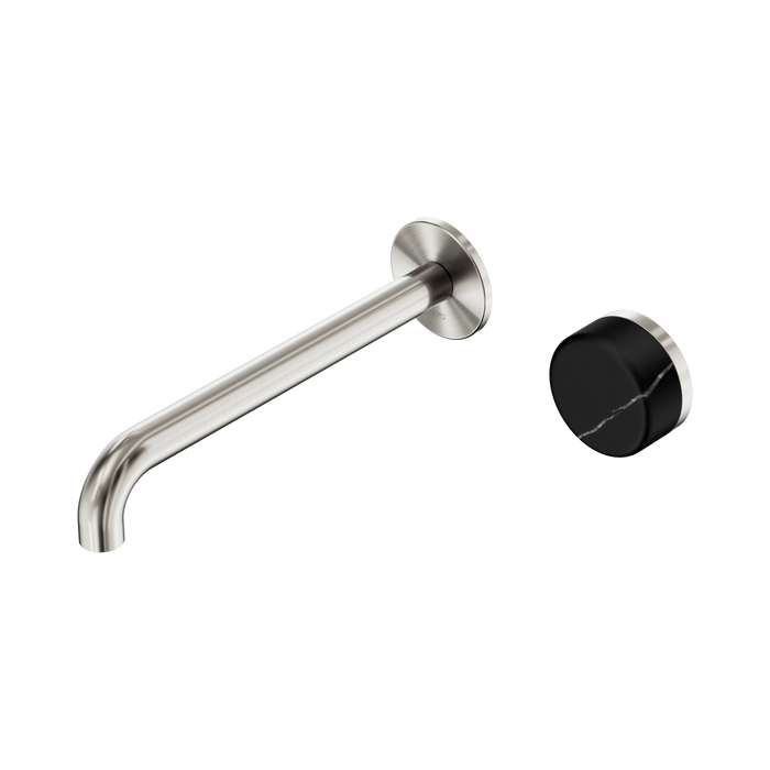Nero Serenity Progressive Wall Basin Mixer 220mm Spout With Marquina Black Handle - Brushed Nickel