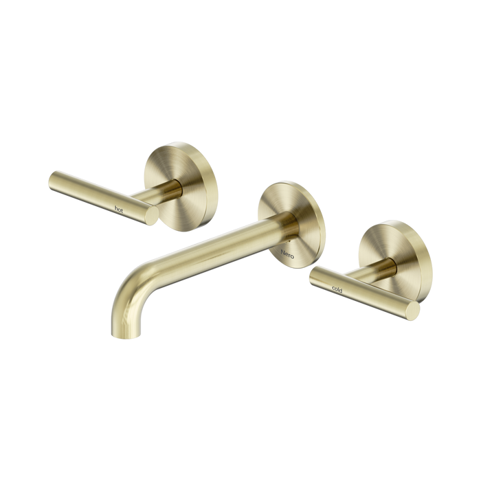 Nero Mecca Lever Wall Basin/Bath Set 160mm Spout - Brushed Gold