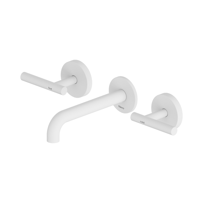 Nero Mecca Lever Wall Basin/Bath Set 160mm Spout - Matte White