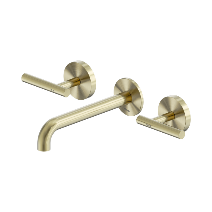 Nero Mecca Lever Wall Basin/Bath Set 185mm Spout - Brushed Gold