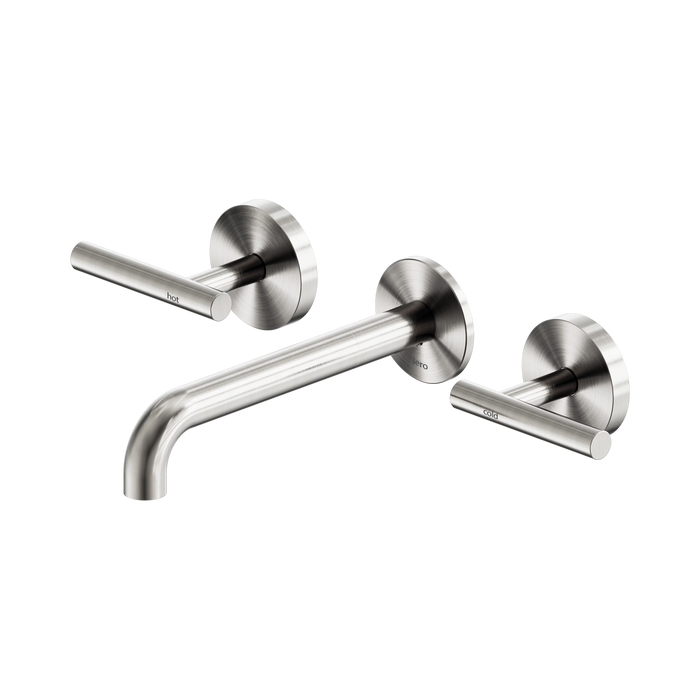 Nero Mecca Lever Wall Basin/Bath Set 185mm Spout - Brushed Nickel