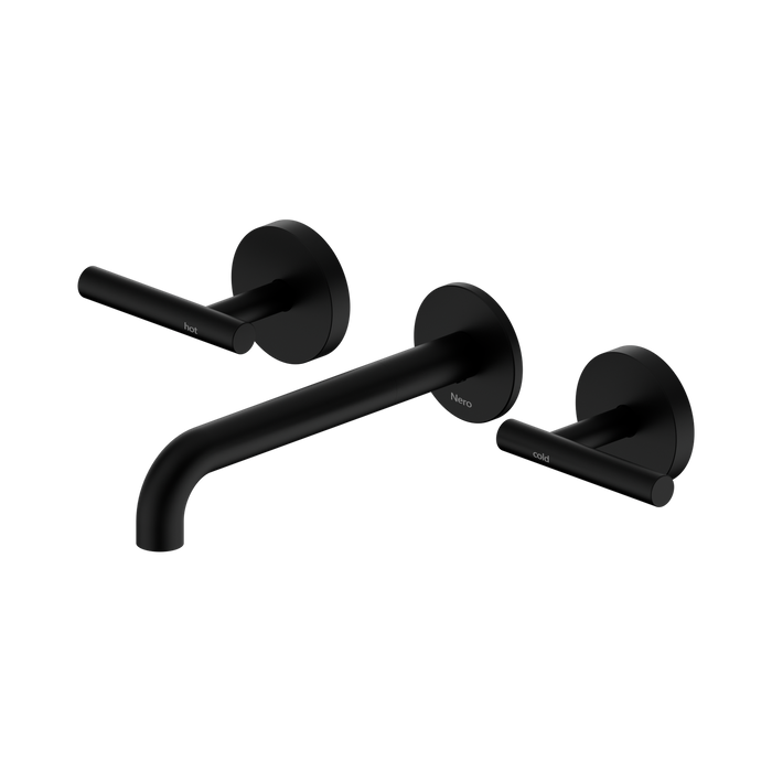 Nero Mecca Lever Wall Basin/Bath Set 185mm Spout - Matte Black