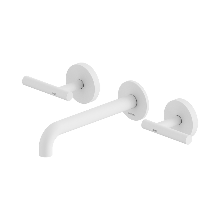 Nero Mecca Lever Wall Basin/Bath Set 185mm Spout - Matte White
