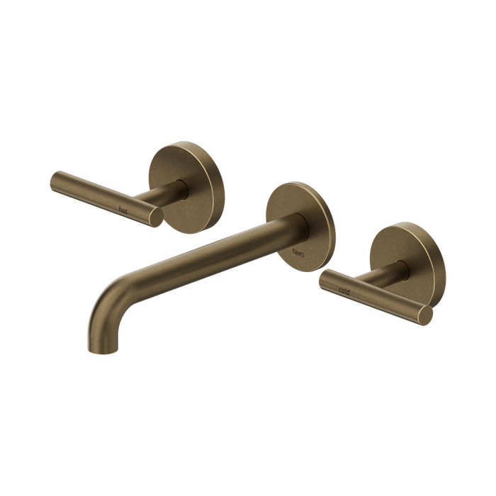Nero Mecca Lever Wall Basin/Bath Set 185mm Spout - Tumbled Antique Brass