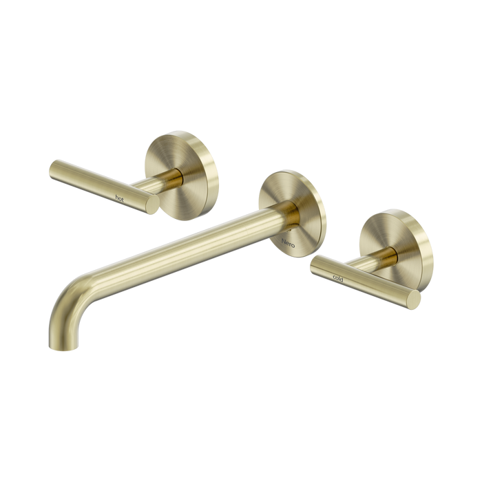 Nero Mecca Lever Wall Basin/Bath Set 220mm Spout - Brushed Gold
