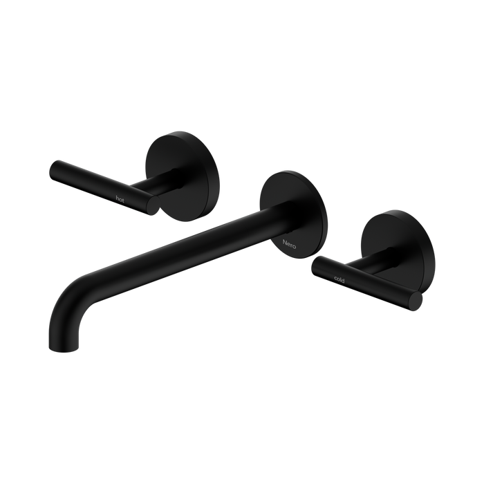 Nero Mecca Lever Wall Basin/Bath Set 220mm Spout - Matte Black