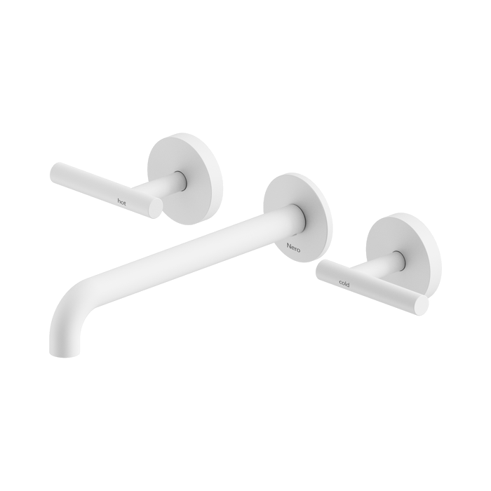 Nero Mecca Lever Wall Basin/Bath Set 220mm Spout - Matte White