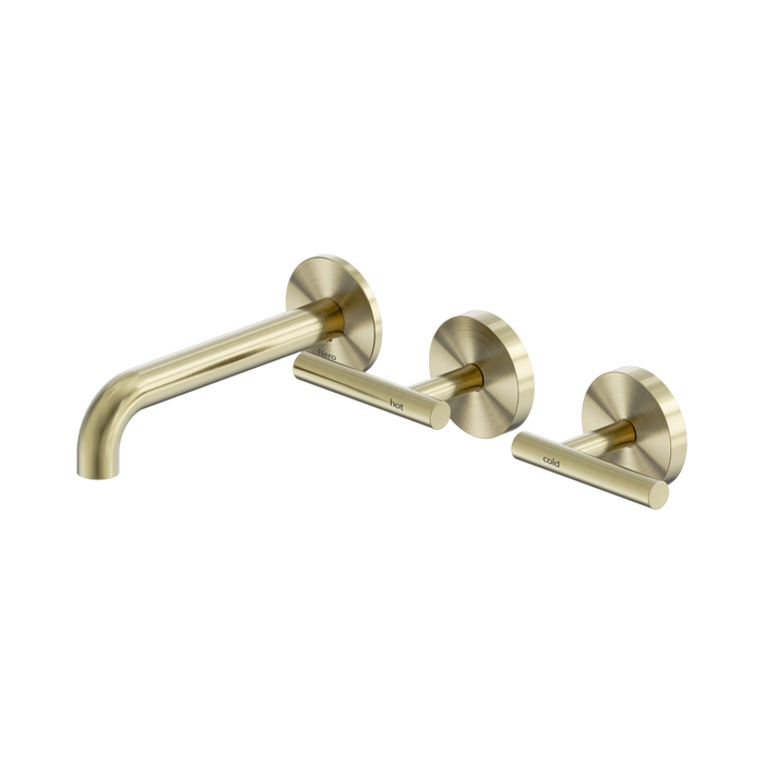 Nero Mecca Lever Wall Basin/Bath Set 160mm Offset Spout - Brushed Gold