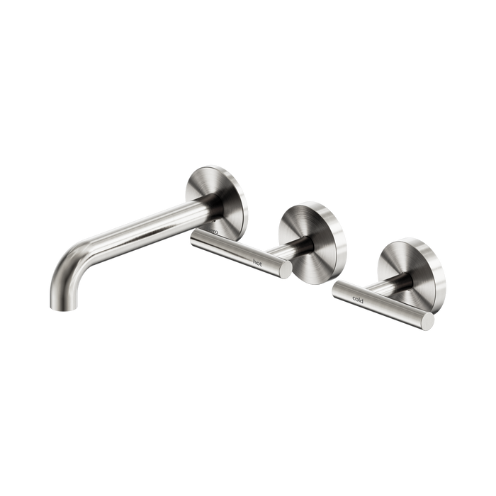 Nero Mecca Lever Wall Basin/Bath Set 160mm Offset Spout - Brushed Nickel