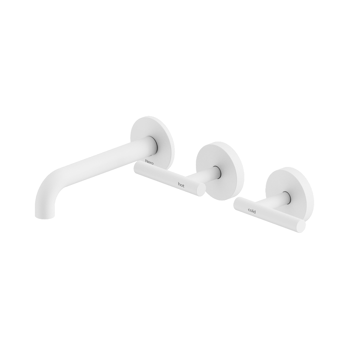 Nero Mecca Lever Wall Basin/Bath Set 160mm Offset Spout - Matte White