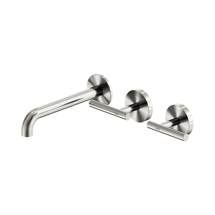 Nero Mecca Lever Wall Basin/Bath Set 185mm Offset Spout - Brushed Nickel