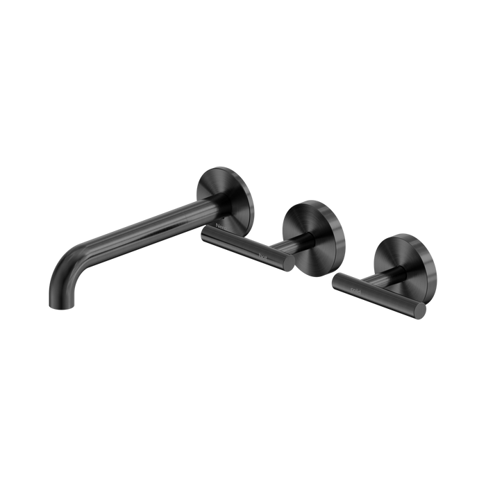 Nero Mecca Lever Wall Basin/Bath Set 185mm Offset Spout - Gun Metal