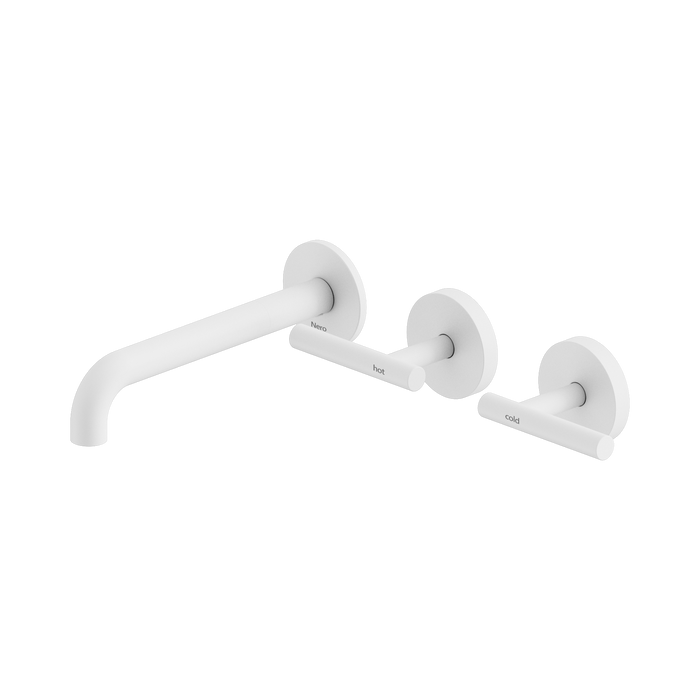 Nero Mecca Lever Wall Basin/Bath Set 185mm Offset Spout - Matte White