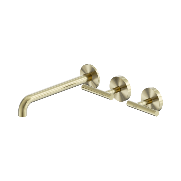 Nero Mecca Lever Wall Basin/Bath Set 220mm Offset Spout - Brushed Gold