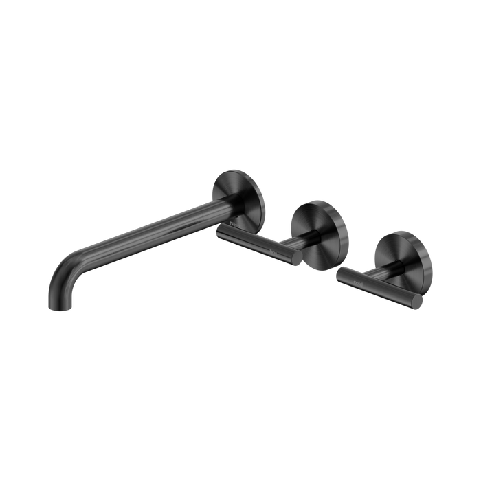 Nero Mecca Lever Wall Basin/Bath Set 220mm Offset Spout - Gun Metal
