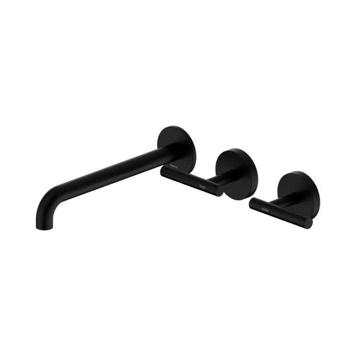 Nero Mecca Lever Wall Basin/Bath Set 220mm Offset Spout - Matte Black