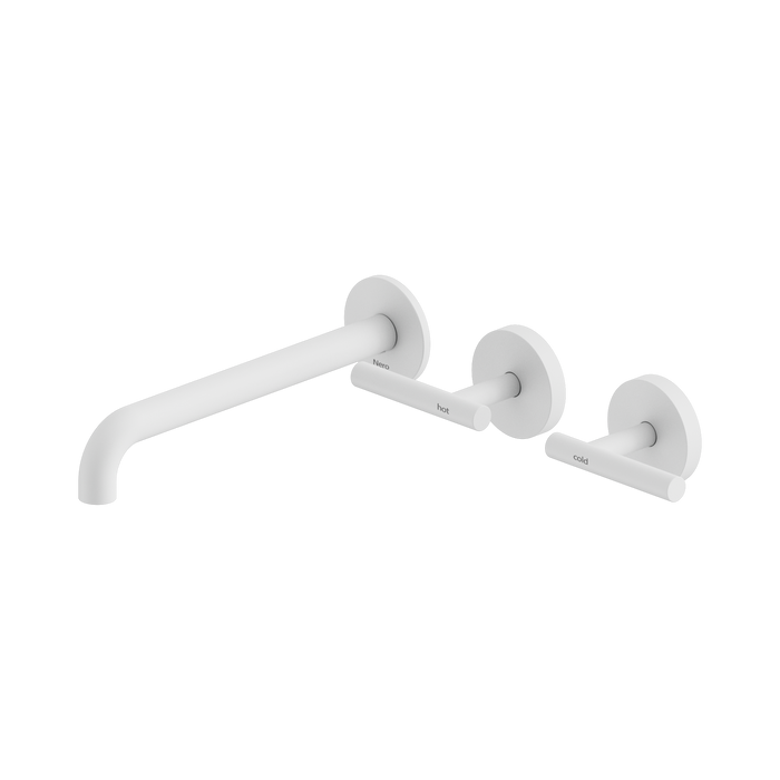 Nero Mecca Lever Wall Basin/Bath Set 220mm Offset Spout - Matte White