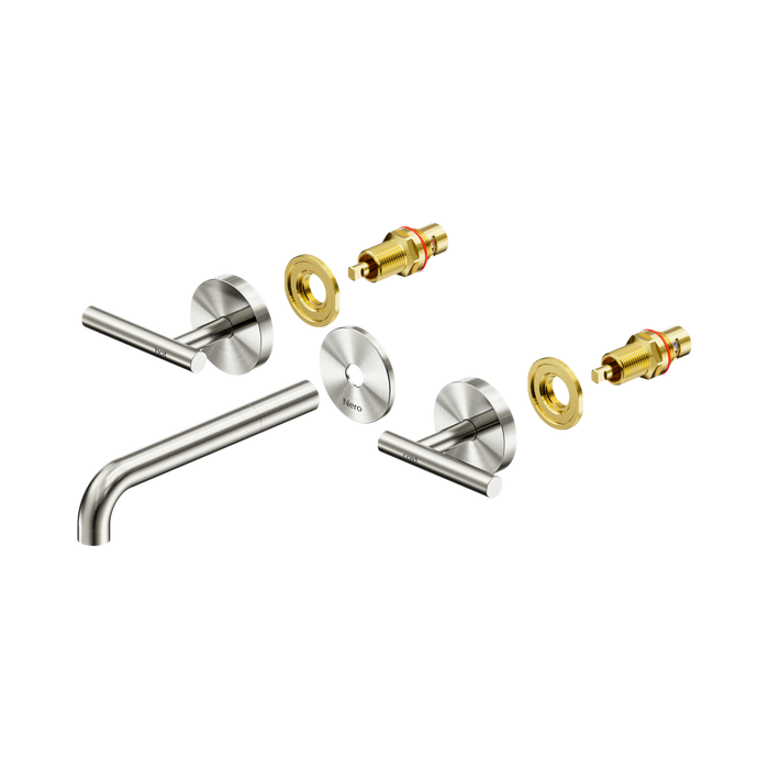 Nero Mecca Lever Wall Basin/Bath Set 185mm Spout Trim kits Only - Brushed Nickel