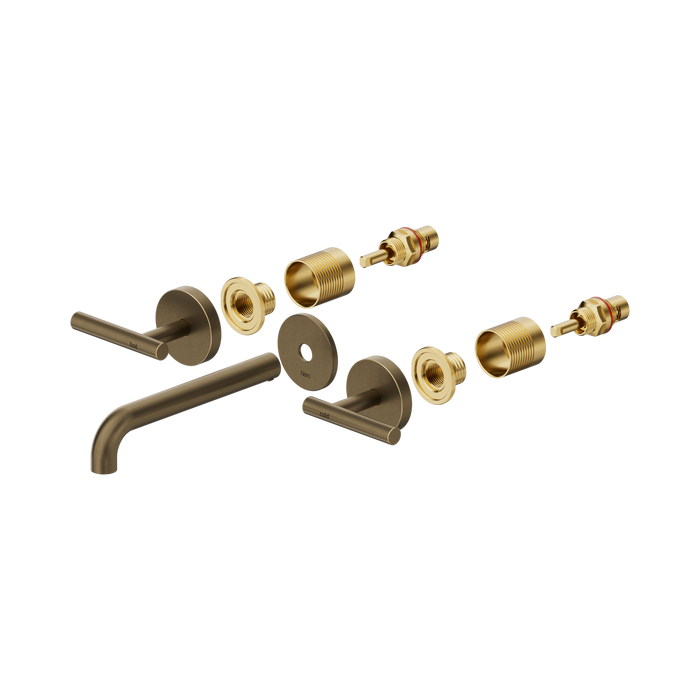 Nero Mecca Lever Wall Basin/Bath Set 185mm Spout Trim kits Only - Tumbled Antique Brass