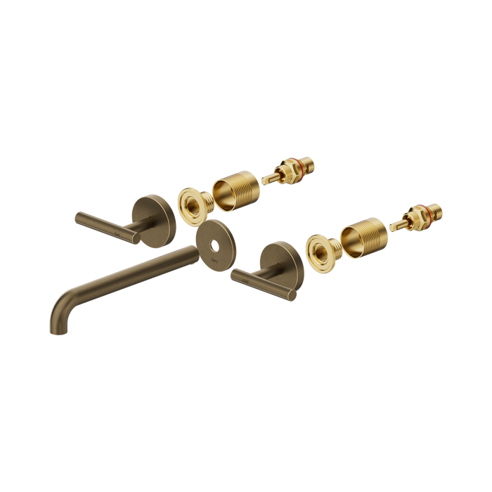 Nero Mecca Lever Wall Basin/Bath Set 220mm Spout Trim kits Only - Tumbled Antique Brass