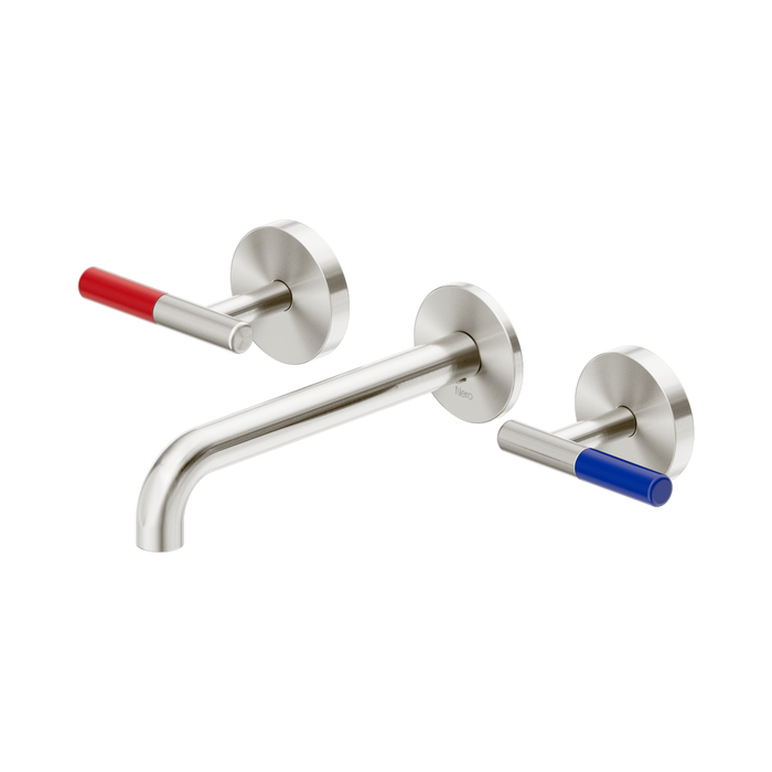 Nero Mecca Care Lever Wall Basin/Bath Set 185mm Spout - Brushed Nickel