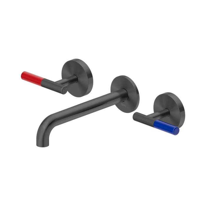 Nero Mecca Care Lever Wall Basin/Bath Set 185mm Spout - Gun Metal